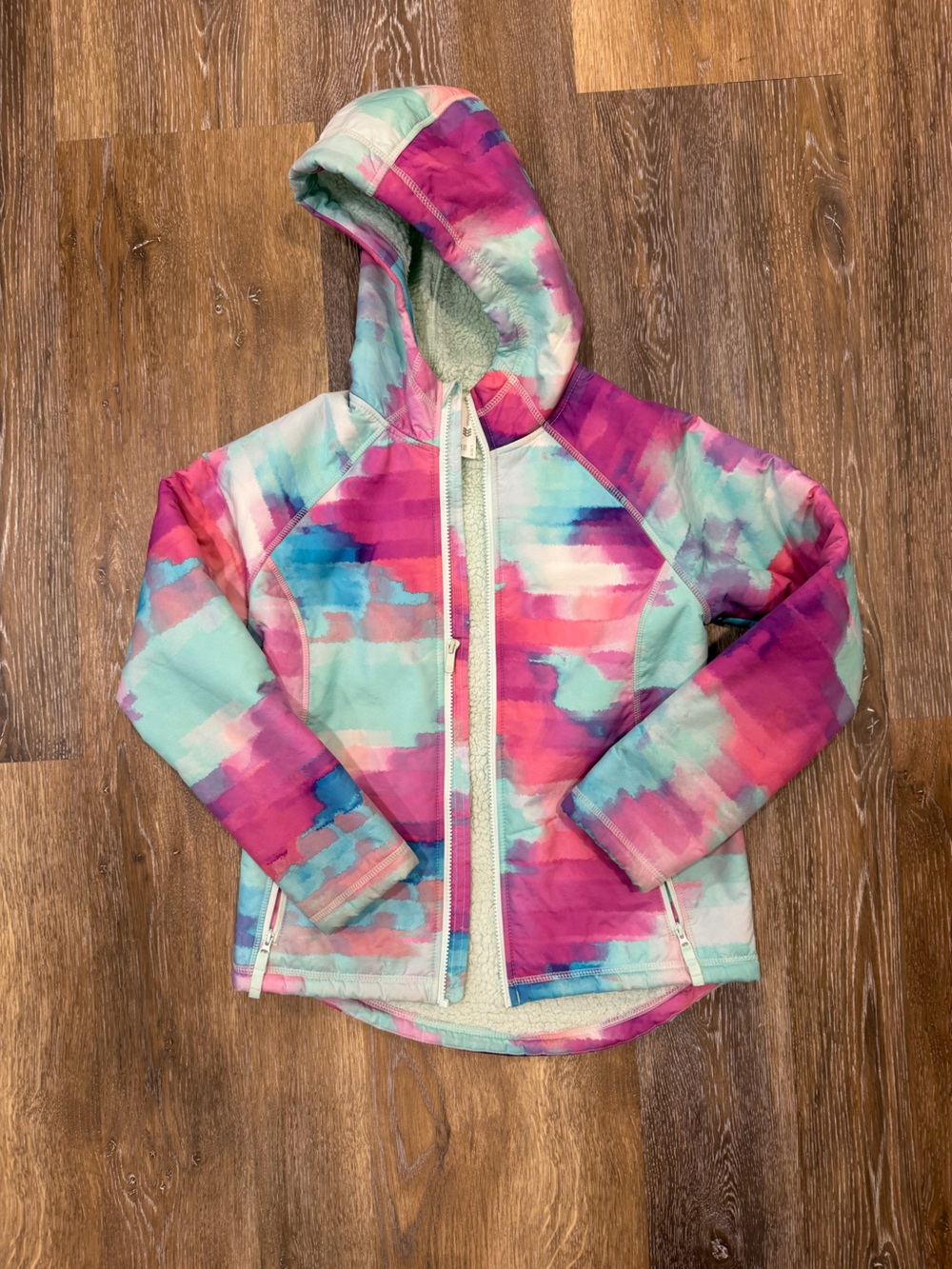 all in motion Kids' Hooded Watercolor Puffer Jacket - Pink & Aqua